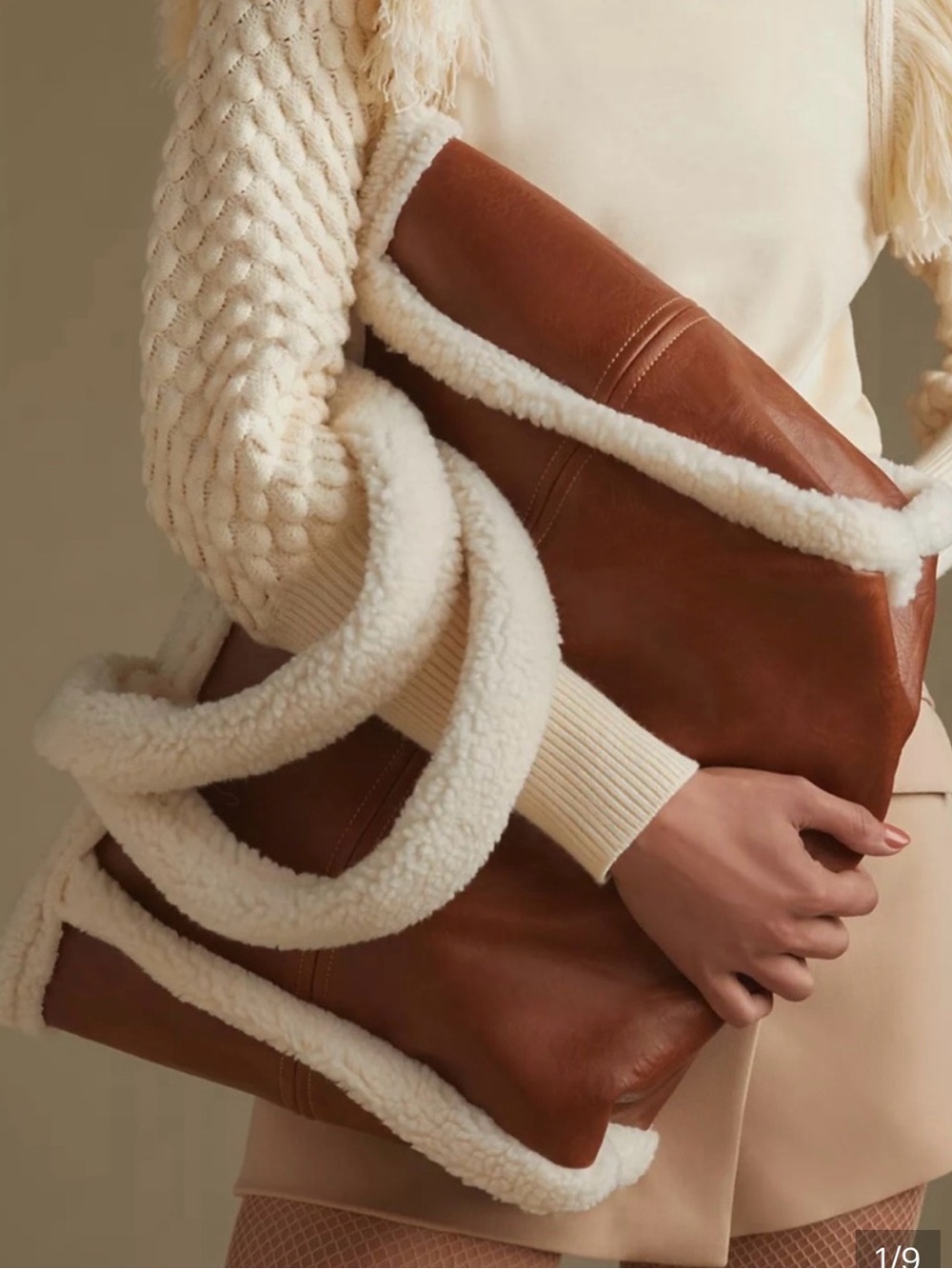 Anthropologie Faux Leather Sherpa Tote